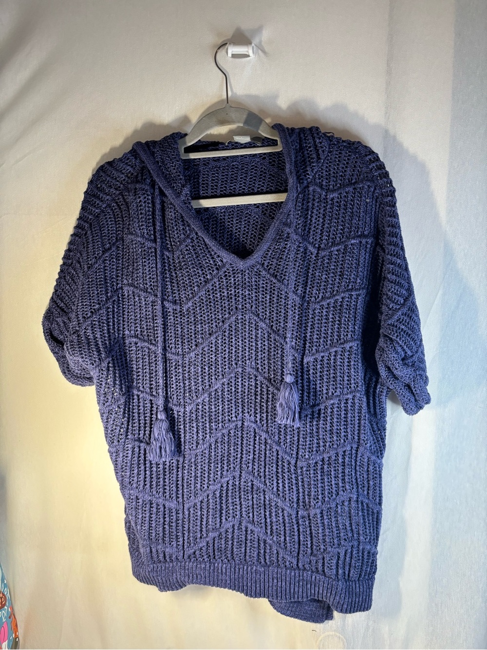 Women’s Navy Knit Hooded Sweater with Tassel Drawstrings size L